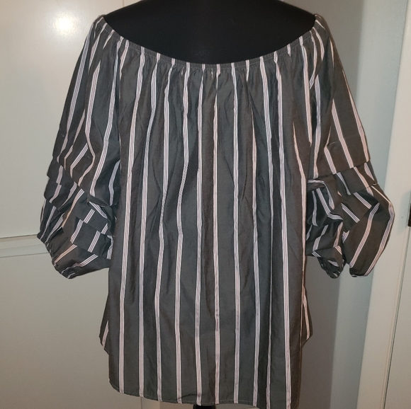 Stem & Vine 3X off shoulder gray pink stripe top - Picture 5 of 15